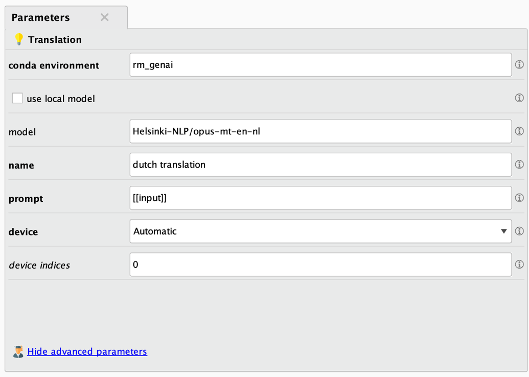 Parameters of Translation operator