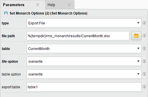 Set Monarch Options parameters 2