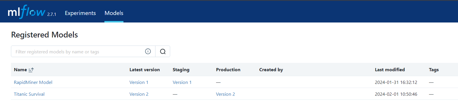 MLFlow registered models