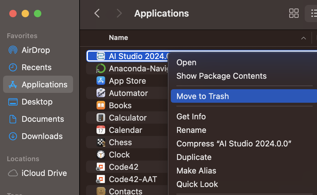 Move Altair AI Studio to Trash